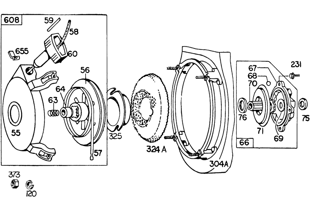 Rewind Starter Assembly Diagram and Parts List for 421437-0021-XX  Briggs and Stratton Engine